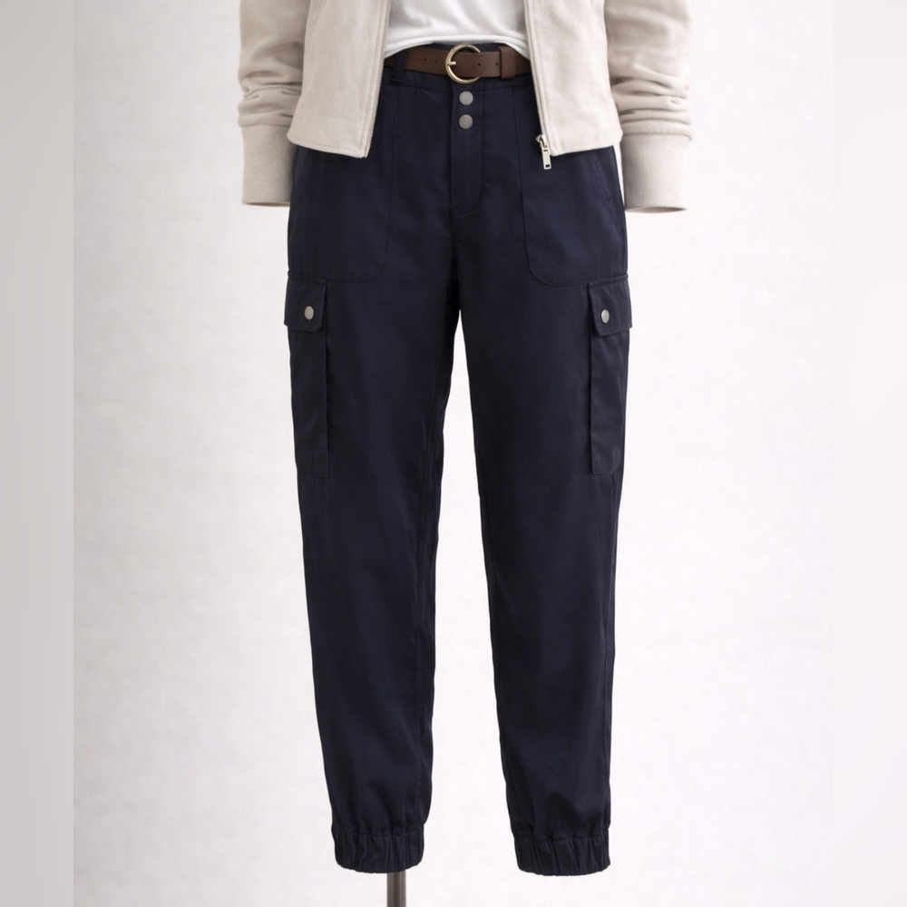 Eleveneses by Anthropologie Satin Cargo Joggers – Navy | Size 2